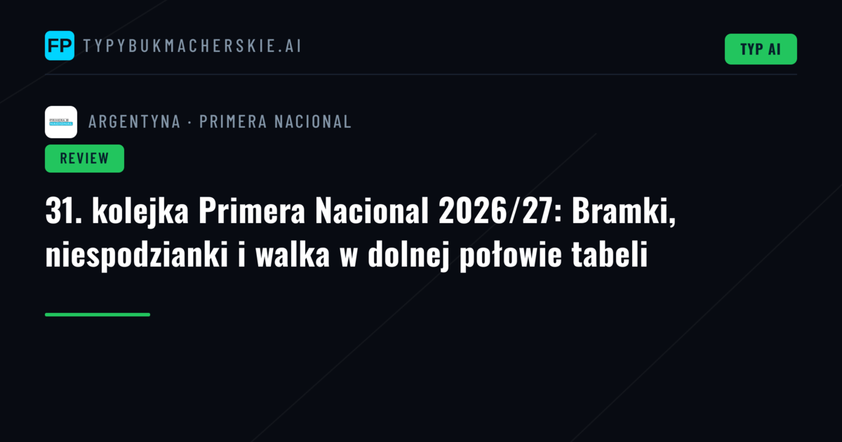 31. kolejka Primera Nacional 2026/27: Bramki, niespodzianki i walka w dolnej połowie tabeli