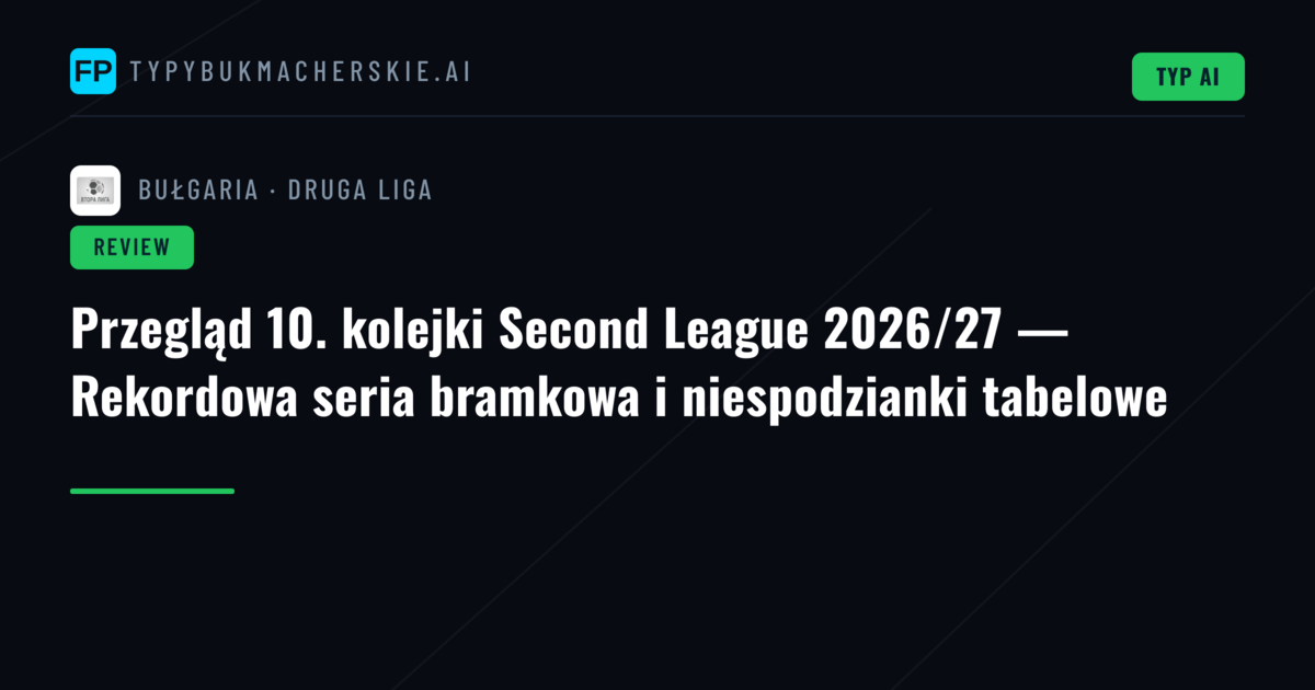 Przegląd 10. kolejki Second League 2026/27 — Rekordowa seria bramkowa i niespodzianki tabelowe