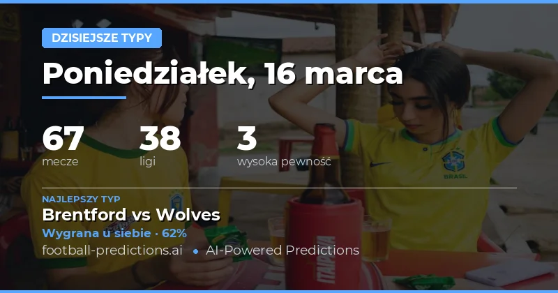 Prognozy piłkarskie Dziś 16 marca 2026: najlepsze typy