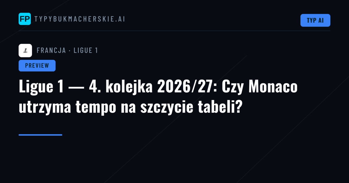 Ligue 1 — 4. kolejka 2026/27: Czy Monaco utrzyma tempo na szczycie tabeli?