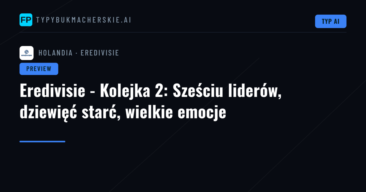 Eredivisie - Kolejka 2: Sześciu liderów, dziewięć starć, wielkie emocje