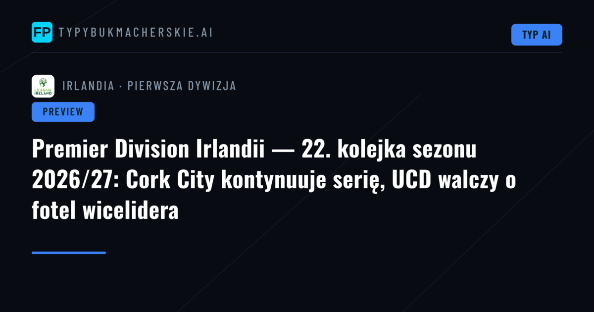 Premier Division Irlandii — 22. kolejka sezonu 2026/27: Cork City kontynuuje serię, UCD walczy o fotel wicelidera