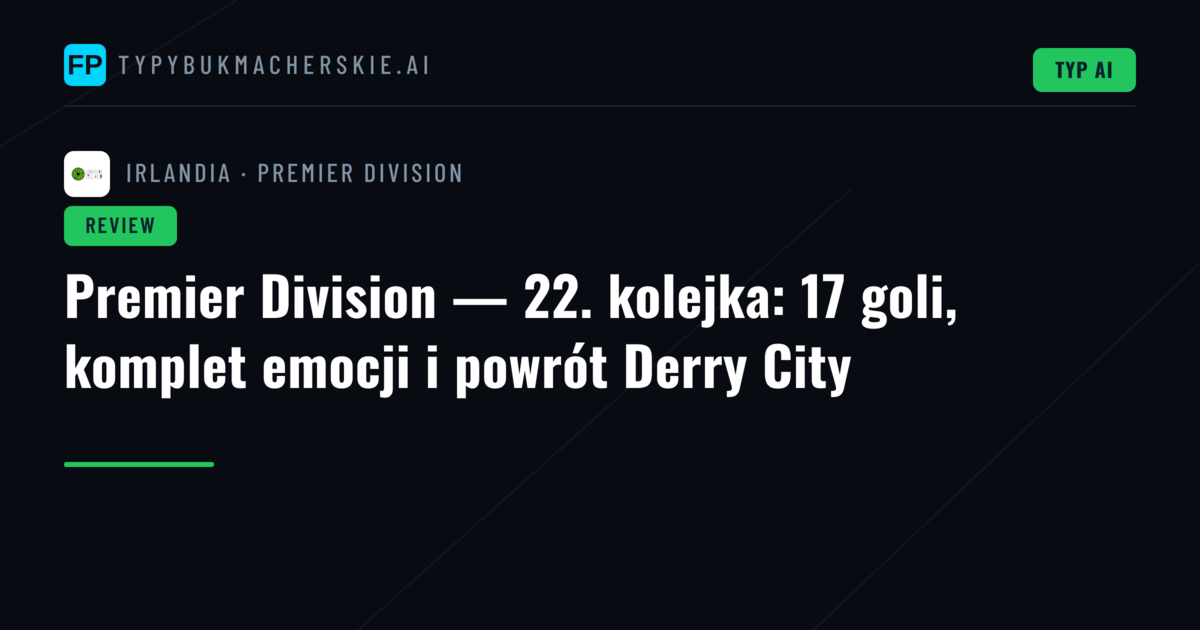 Premier Division — 22. kolejka: 17 goli, komplet emocji i powrót Derry City