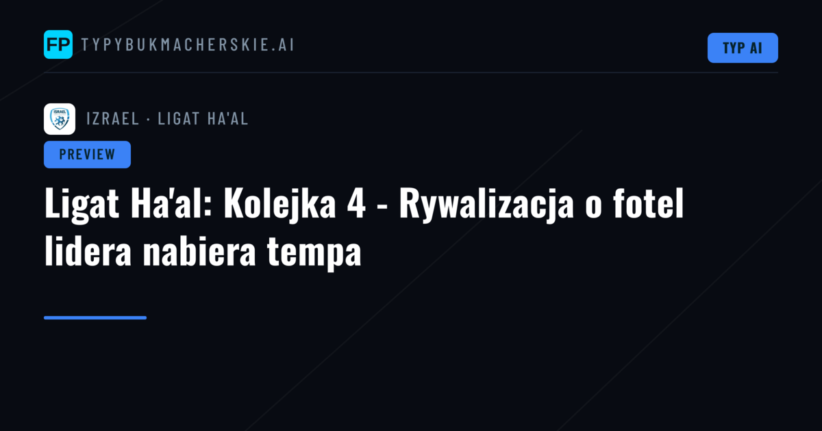 Ligat Ha'al: Kolejka 4 - Rywalizacja o fotel lidera nabiera tempa
