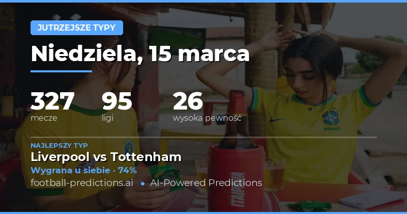 Prognozy piłkarskie Jutro 15 marca 2026: najlepsze typy