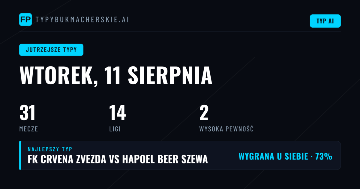 Wtorkowe mecze 11.08 - Liga Mistrzów i 31 typowań