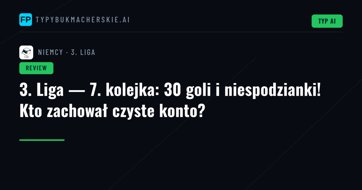 3. Liga — 7. kolejka: 30 goli i niespodzianki! Kto zachował czyste konto?