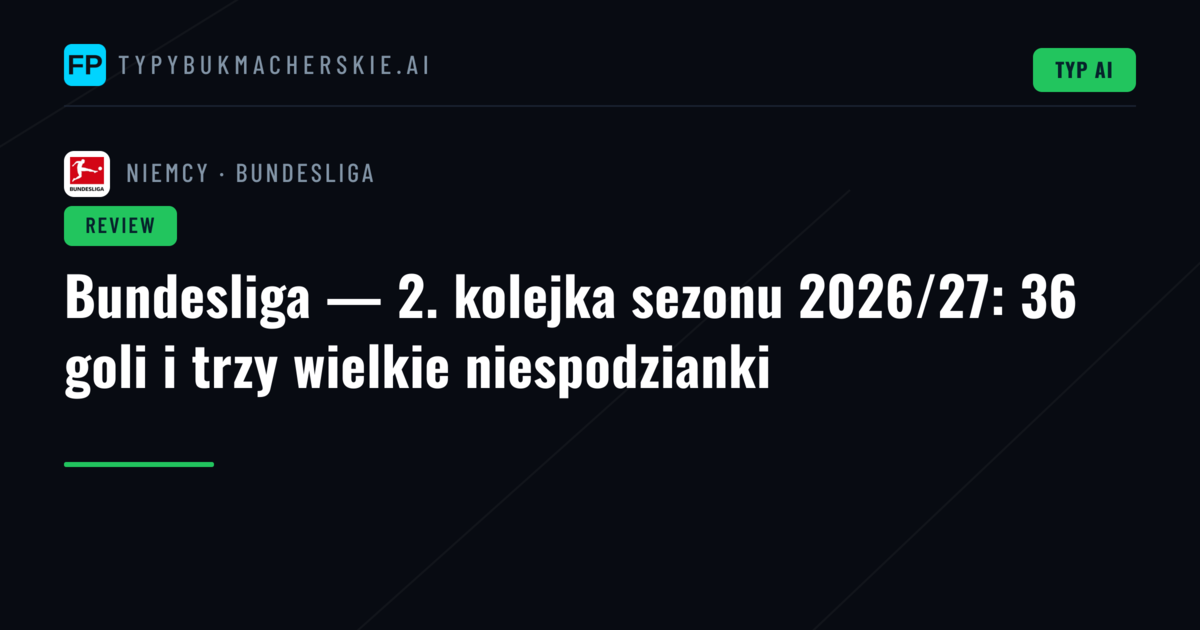 Bundesliga — 2. kolejka sezonu 2026/27: 36 goli i trzy wielkie niespodzianki