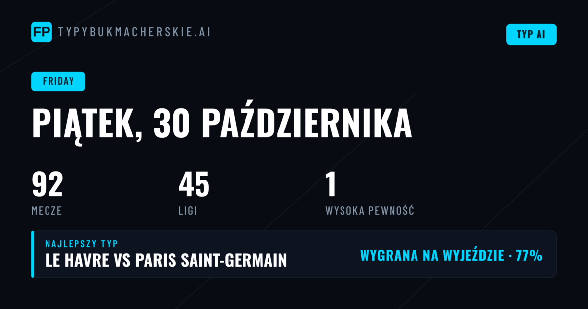 Piątek, 30.10.2026: Premier League (Wales) i 92 zapowiedzi meczów