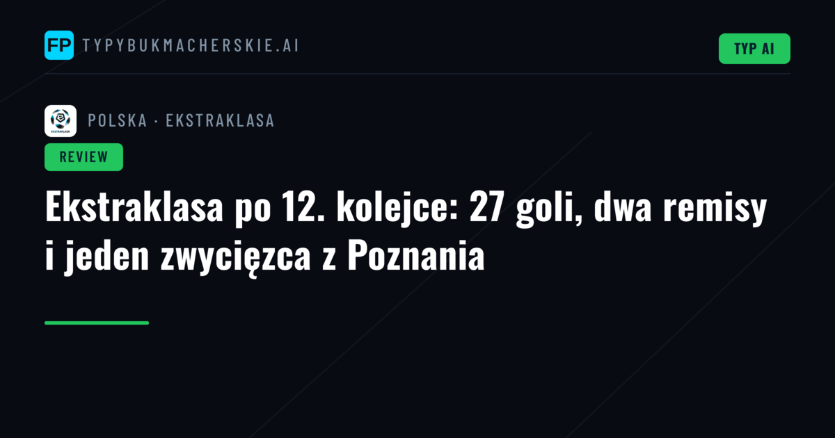 Ekstraklasa po 12. kolejce: 27 goli, dwa remisy i jeden zwycięzca z Poznania