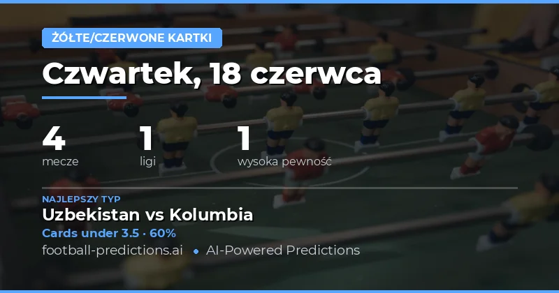 Top Yellow Cards O/U Picks na 18 Czerwiec 2026