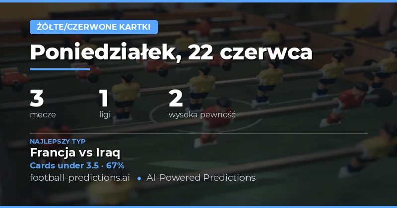 Kartki O/U – typy i analizy na 22 Jun 2026
