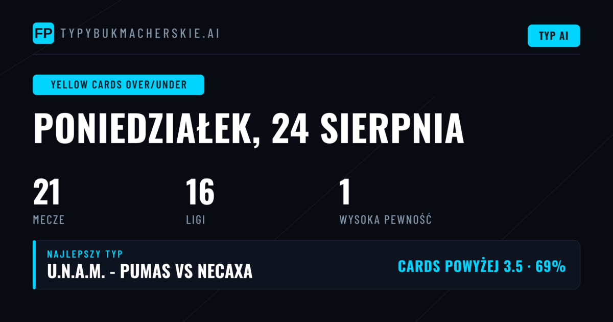 Top Yellow Cards O/U Picks na 24 sierpnia 2026