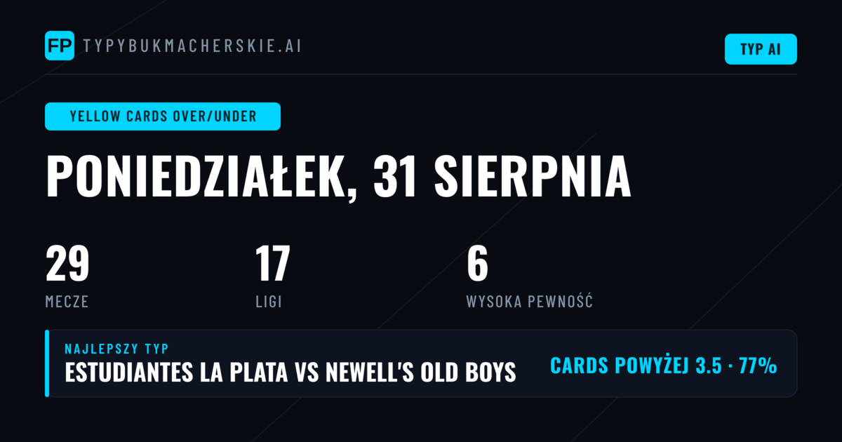 Top Yellow Cards O/U Picks na 31 Aug 2026