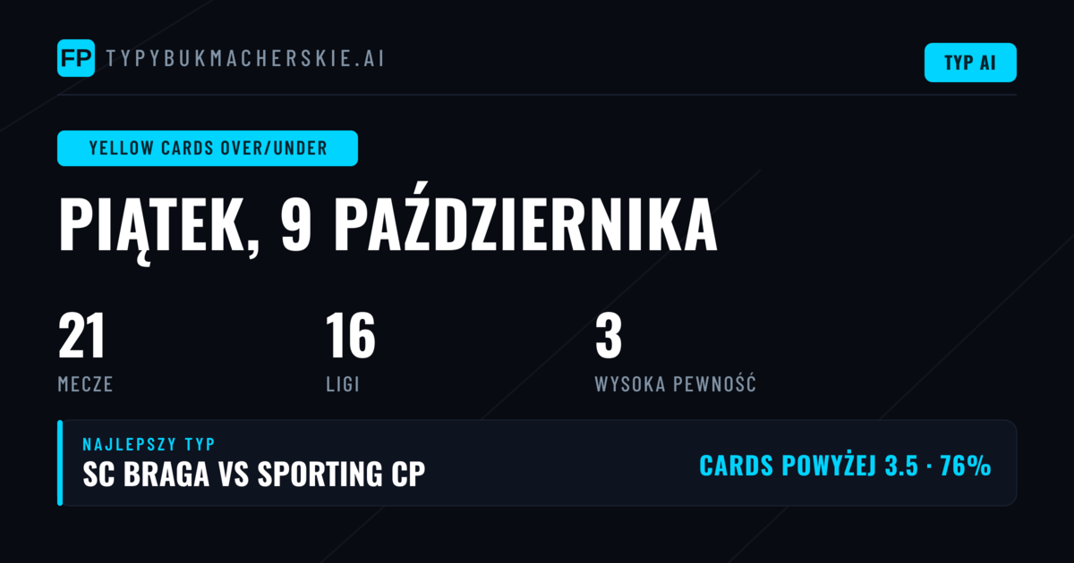 Najlepsze typy Yellow Cards O/U na 9 pazdziernika 2026