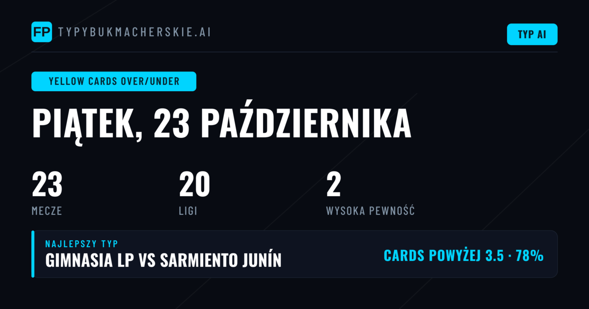 Najlepsze typy na kartki żółte O/U — 23 października 2026