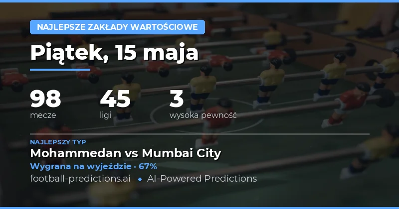 Najlepsze zakłady typu value bet na piątek, 15 maja 2026