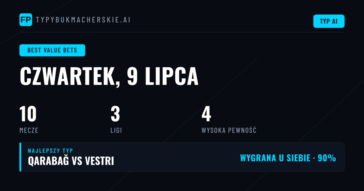 Najlepsze typy z wartością na 9 lipca 2026