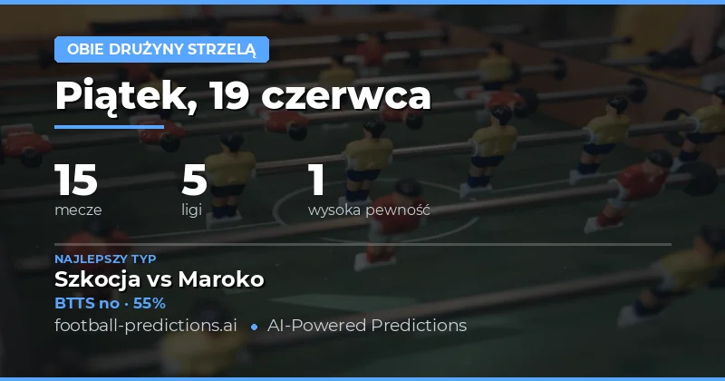 Najlepsze typy BTTS na 19 czerwca 2026