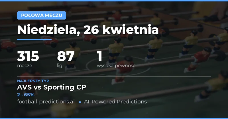 Połowa meczu — Typy i Prognozy Piłkarskie — Niedziela, 26 kwietnia, 2026
