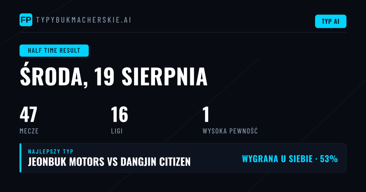 Najlepsze typy HT/FT na 19 sierpnia 2026