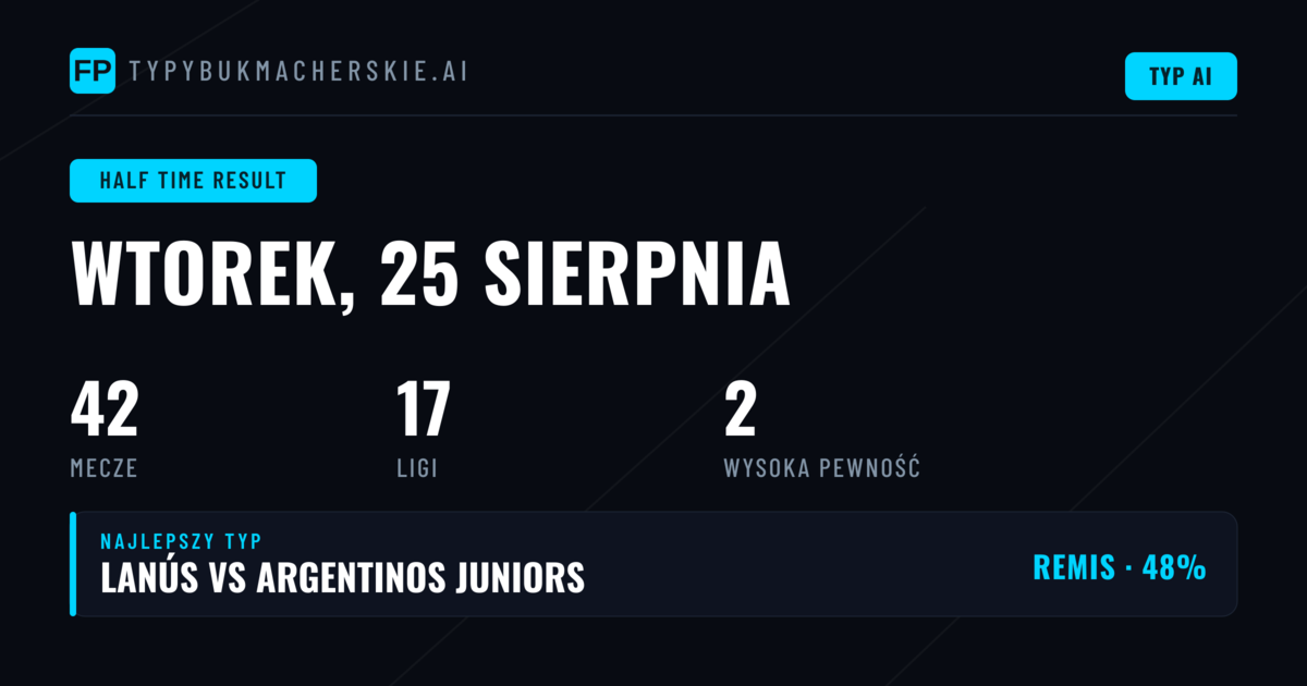 Topowe typy na wynik 1. połowy na 25 sierpnia 2026