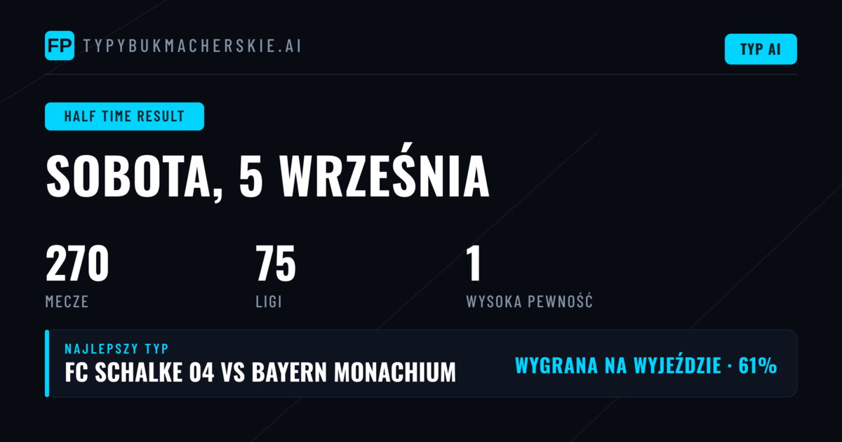 Najlepsze typy HT na 5 września 2026