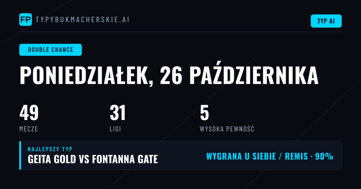 Najlepsze typy DC na 26 października 2026