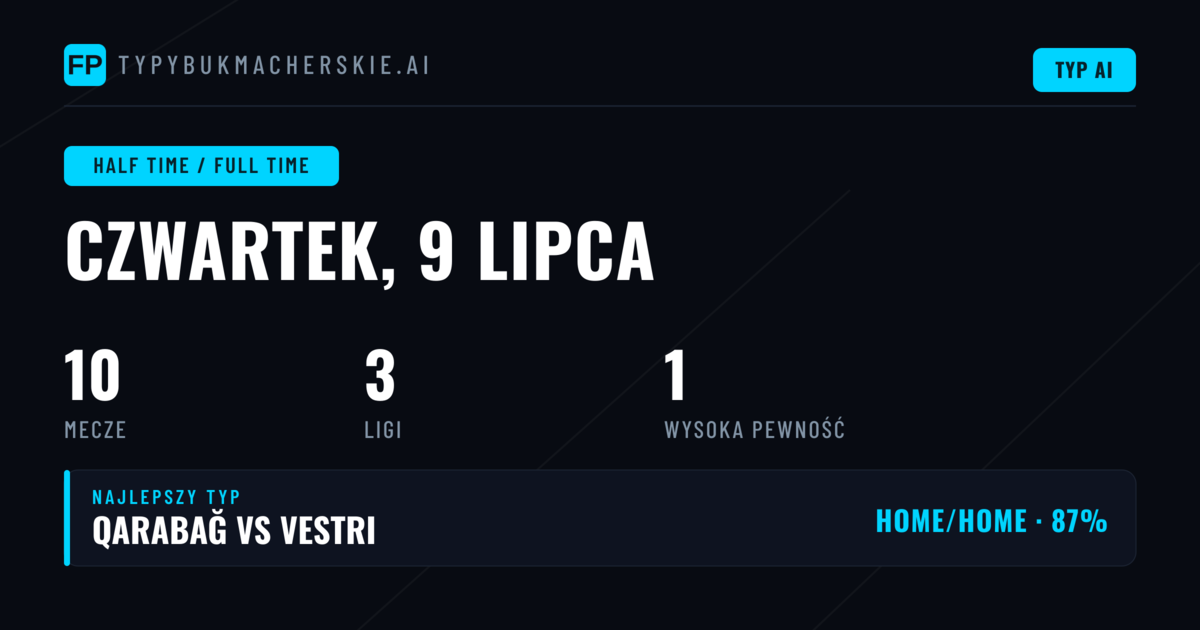 Najlepsze HT/FT Typy na 9 lipca 2026