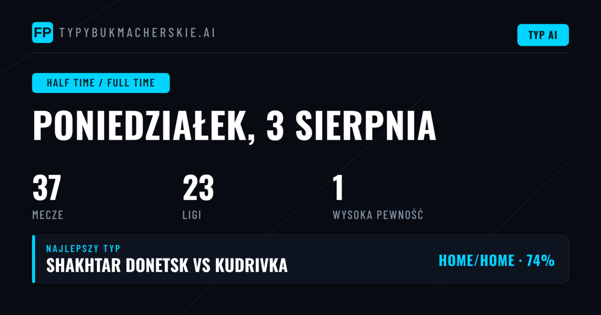 Najlepsze typy HT/FT na 3 sierpnia 2026