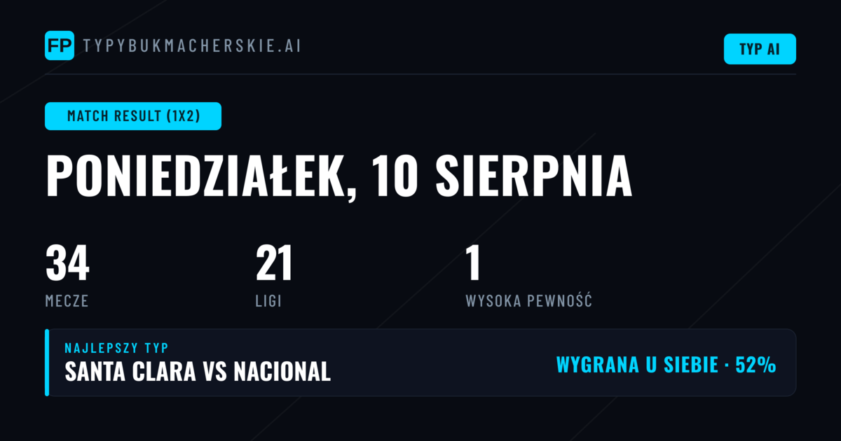 Główne typy 1X2 na 10 sierpnia 2026