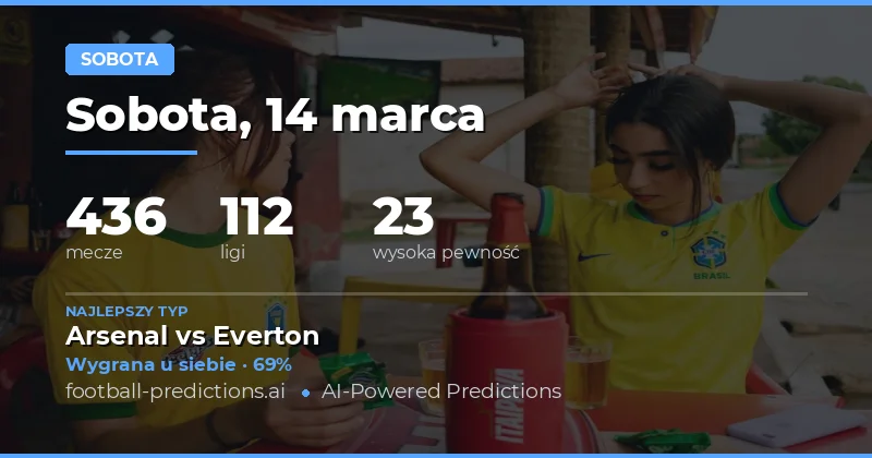 Prognozy piłkarskie Sobota 14 marca 2026: najlepsze typy