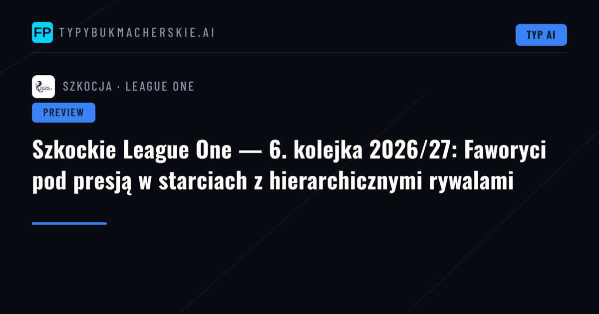 Szkockie League One — 6. kolejka 2026/27: Faworyci pod presją w starciach z hierarchicznymi rywalami