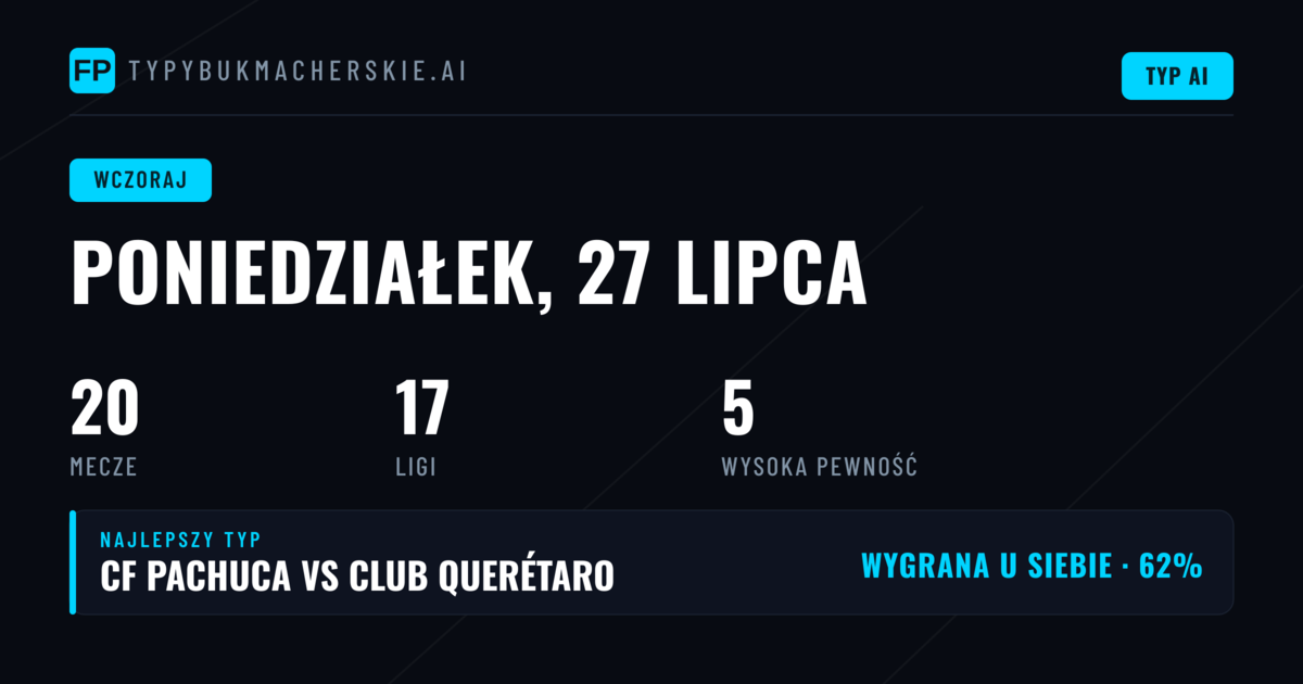 Przegląd typów na poniedziałek, 27 lipca 2026
