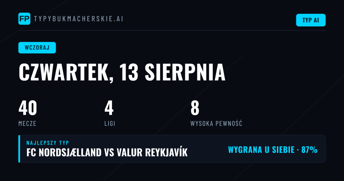 Czwartek 13 sierpnia 2026 — podsumowanie typów