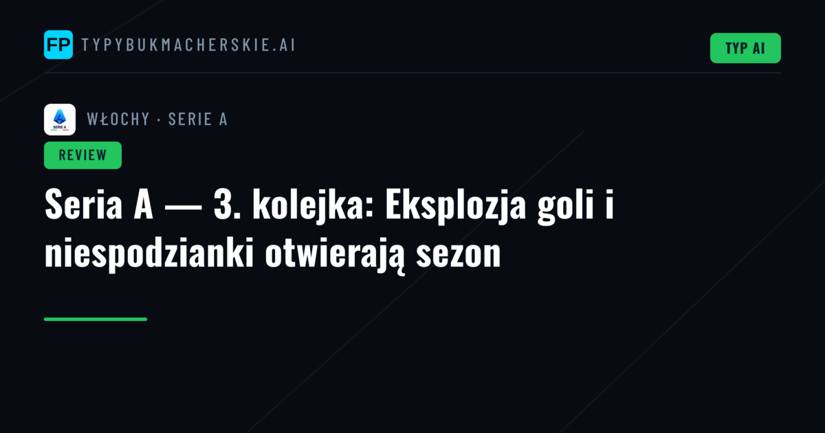 Seria A — 3. kolejka: Eksplozja goli i niespodzianki otwierają sezon
