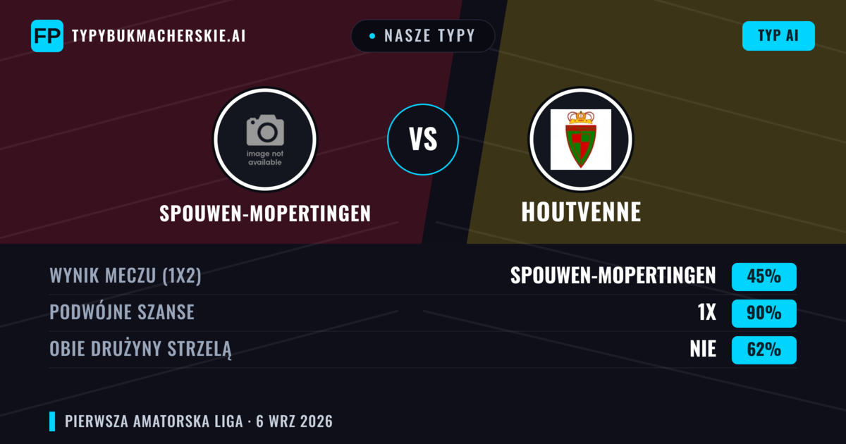Nasze typy: Spouwen-Mopertingen vs Houtvenne — Remis (45%); Obie drużyny strzelą: Nie